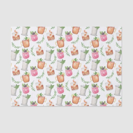 Watercolor Derby Day Mint Julep Drinks 薄葉紙 (正面)