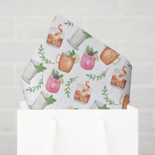 Watercolor Derby Day Mint Julep Drinks 薄葉紙 (ギフトバッグ)