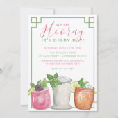 Watercolor Derby Day Mint Julep Drinks Party 招待状 (正面)