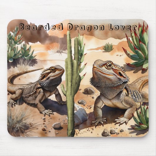 Watercolor Desert Bearded Dragon Mouse Pad マウスパッド (正面)