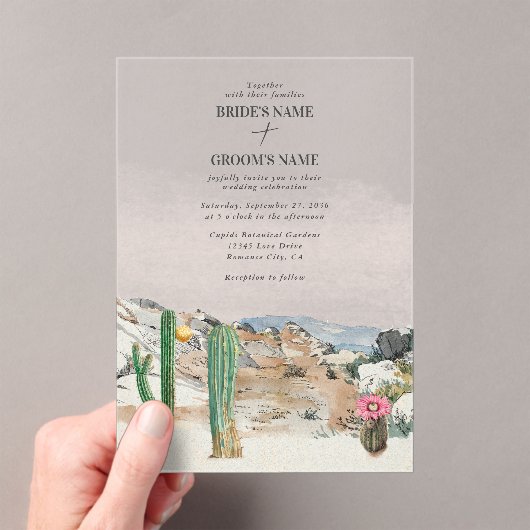 Watercolor Desert Cactus Boho Wedding アクリル招待状 (インサイチュ (ポータブル))