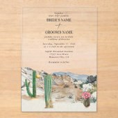Watercolor Desert Cactus Boho Wedding アクリル招待状 (正面)