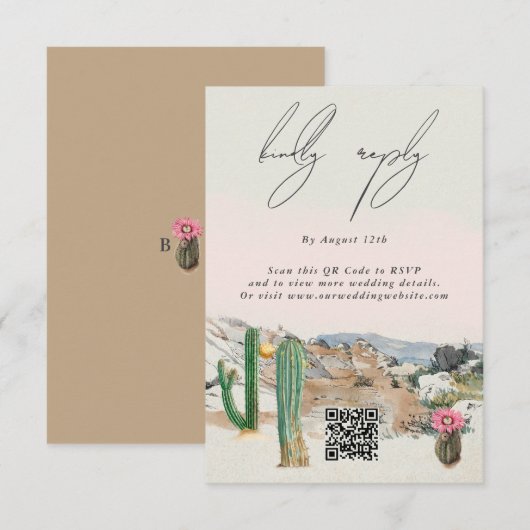 Watercolor Desert Cactus Boho Wedding エンクロージャーカード (正面/裏面)