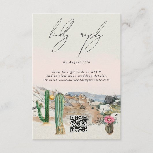 Watercolor Desert Cactus Boho Wedding エンクロージャーカード (正面)