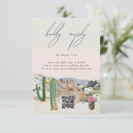 Watercolor Desert Cactus Boho Wedding エンクロージャーカード (スタンド正面)