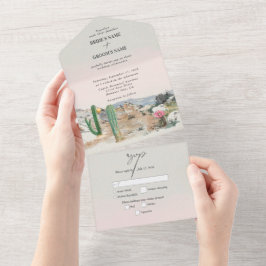 Watercolor Desert Cactus Boho Wedding オールインワン招待状
