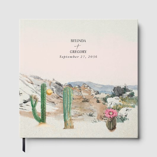 Watercolor Desert Cactus Boho Wedding ゲストブック (正面)