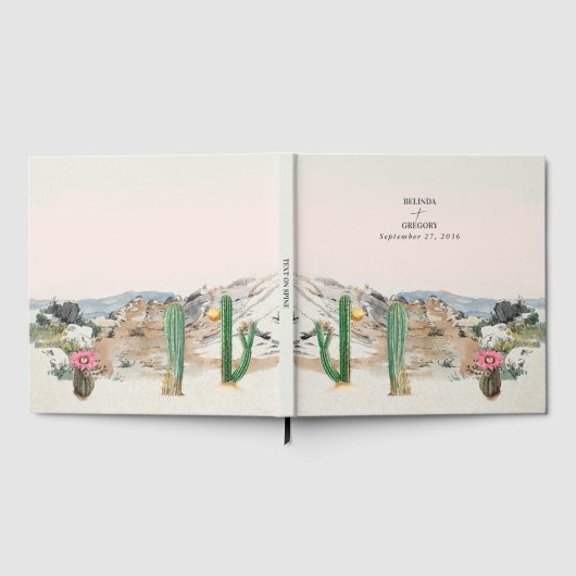 Watercolor Desert Cactus Boho Wedding ゲストブック (全面)