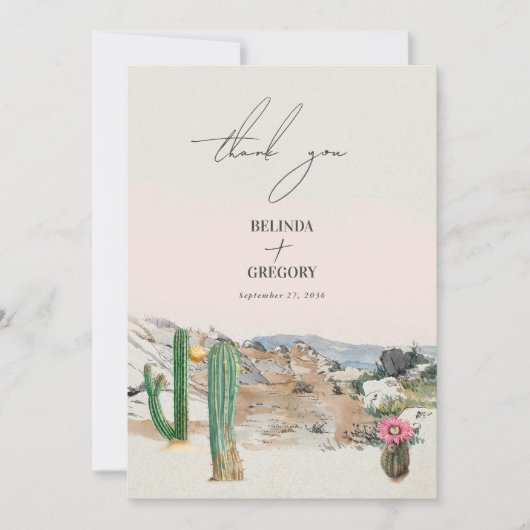 Watercolor Desert Cactus Boho Wedding サンキューカード (正面)