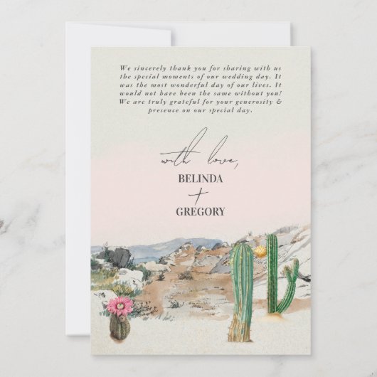 Watercolor Desert Cactus Boho Wedding サンキューカード (裏面)