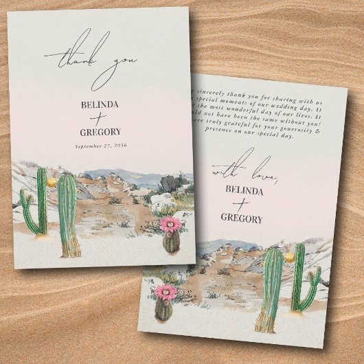 Watercolor Desert Cactus Boho Wedding サンキューカード