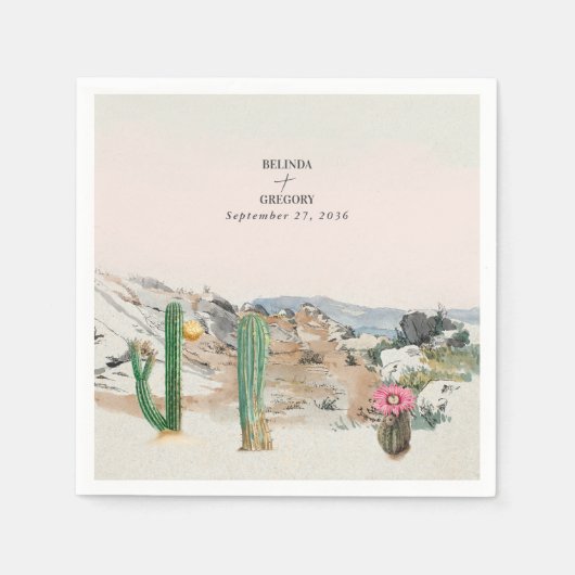Watercolor Desert Cactus Boho Wedding スタンダードカクテルナプキン (正面)