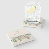 Watercolor Desert Cactus Boho Wedding ストーンコースター (横)