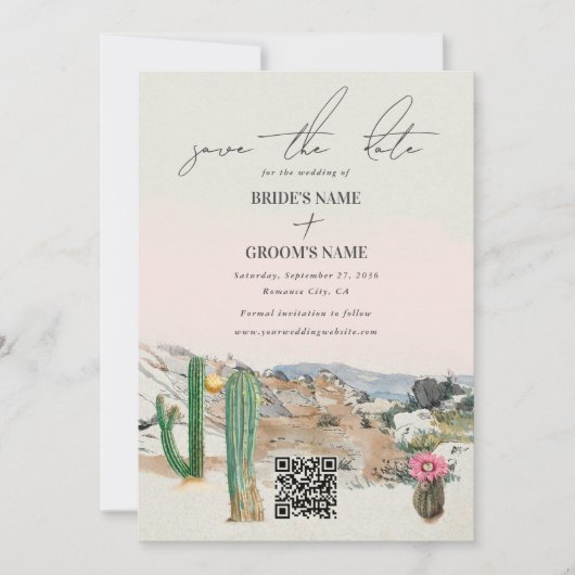 Watercolor Desert Cactus Boho Wedding セーブザデート (正面)