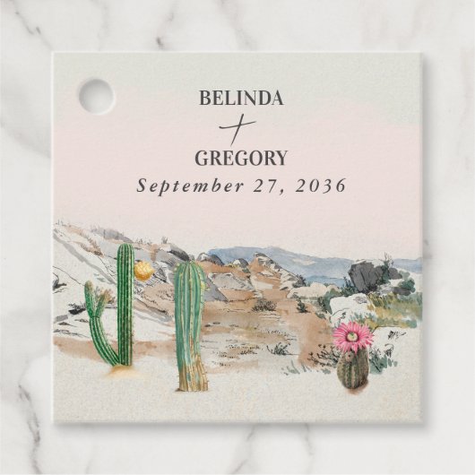 Watercolor Desert Cactus Boho Wedding フェイバータグ (正面)