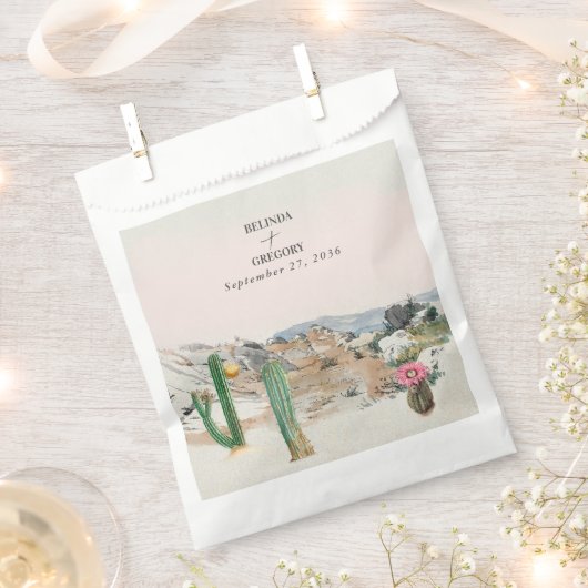 Watercolor Desert Cactus Boho Wedding フェイバーバッグ (クリップ留めされた状態)
