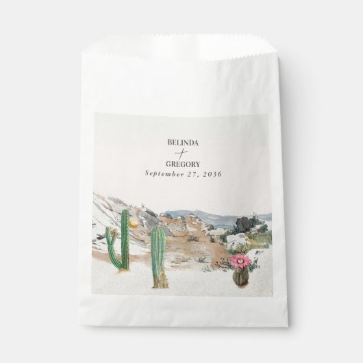 Watercolor Desert Cactus Boho Wedding フェイバーバッグ (正面)