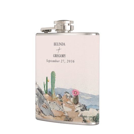 Watercolor Desert Cactus Boho Wedding フラスク (左)
