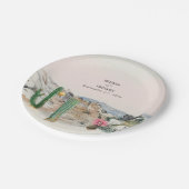 Watercolor Desert Cactus Boho Wedding ペーパープレート (アングル)