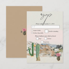 Watercolor Desert Cactus Boho Wedding 出欠カード