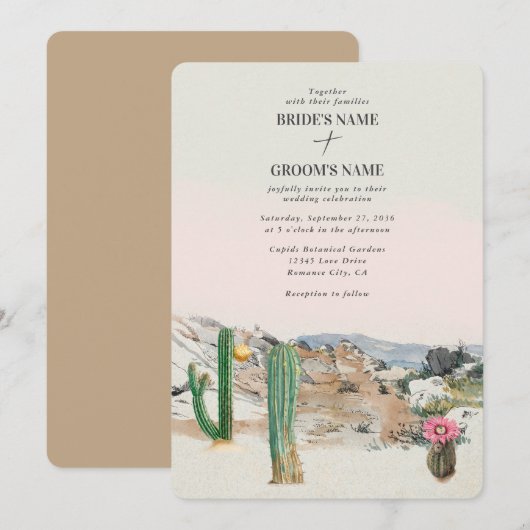 Watercolor Desert Cactus Boho Wedding 招待状 (正面/裏面)