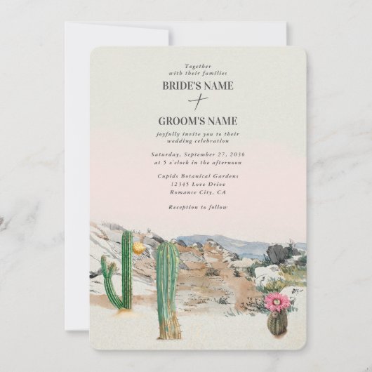 Watercolor Desert Cactus Boho Wedding 招待状 (正面)