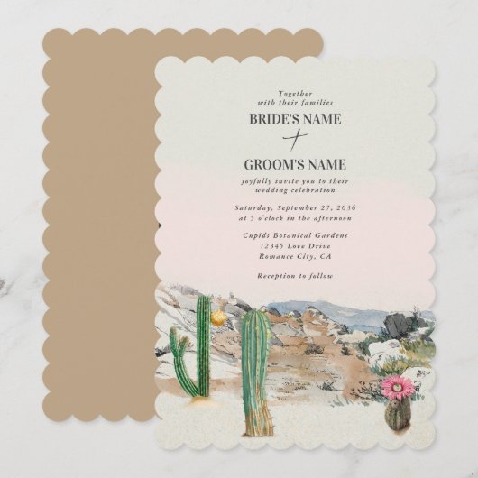 Watercolor Desert Cactus Boho Wedding 招待状 (正面/裏面)