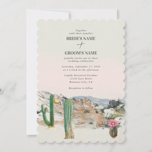 Watercolor Desert Cactus Boho Wedding 招待状 (正面)