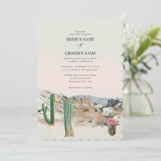 Watercolor Desert Cactus Boho Wedding 招待状 (スタンド正面)