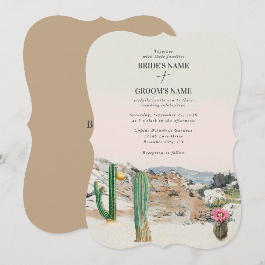 Watercolor Desert Cactus Boho Wedding 招待状 (正面/裏面)