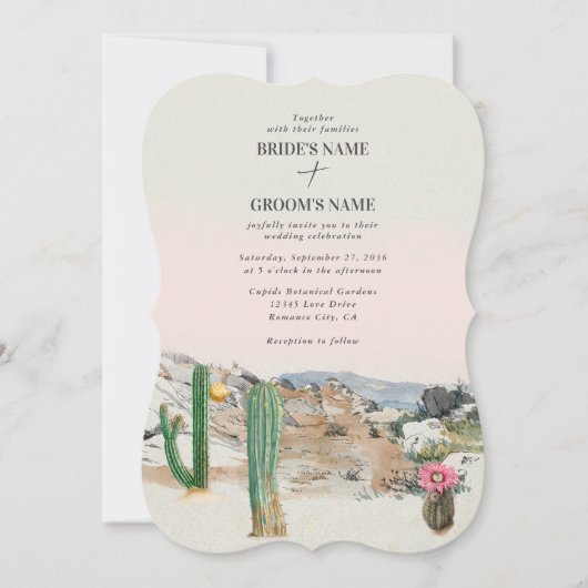 Watercolor Desert Cactus Boho Wedding 招待状 (正面)