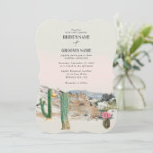 Watercolor Desert Cactus Boho Wedding 招待状 (スタンド正面)