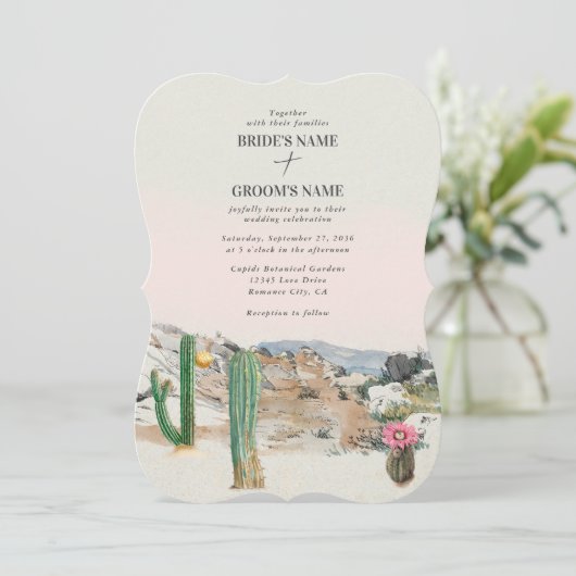 Watercolor Desert Cactus Boho Wedding 招待状 (スタンド正面)
