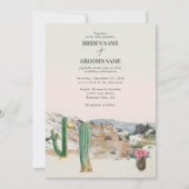 Watercolor Desert Cactus Boho Wedding 招待状 (正面)