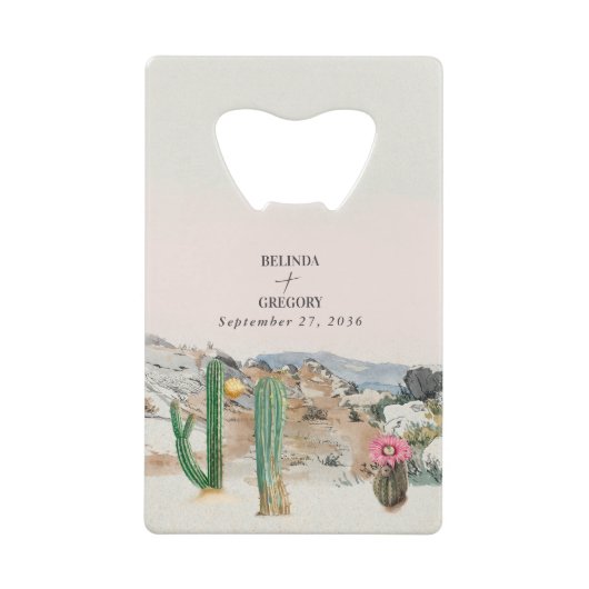 Watercolor Desert Cactus Boho Wedding Favor クレジットカード栓抜き (正面)