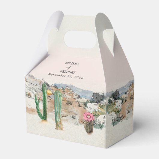 Watercolor Desert Cactus Boho Wedding Favor フェイバーボックス (正面サイド)