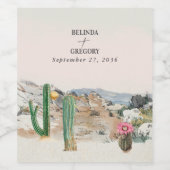 Watercolor Desert Cactus Boho Wedding Favor ワインラベル (シングルラベル)