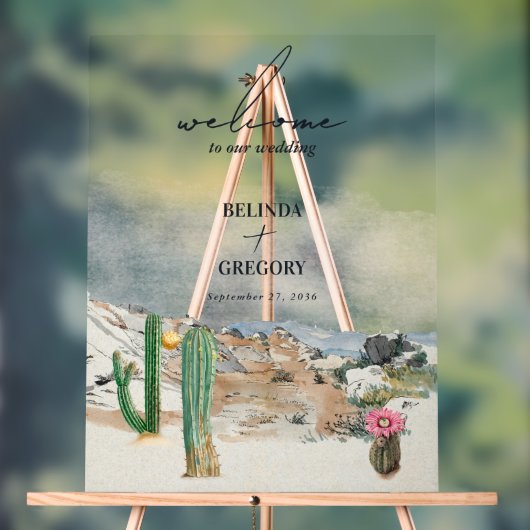 Watercolor Desert Cactus Boho Wedding Welcome アクリルサイン (ニュートラル)
