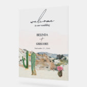 Watercolor Desert Cactus Boho Wedding Welcome アクリルサイン (傾斜)