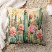 Watercolor Desert Cactus Garden Pillow クッション (ブランケット)