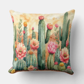 Watercolor Desert Cactus Garden Pillow クッション
