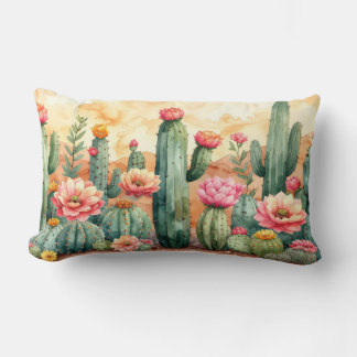Watercolor Desert Cactus Garden Pillow ランバークッション