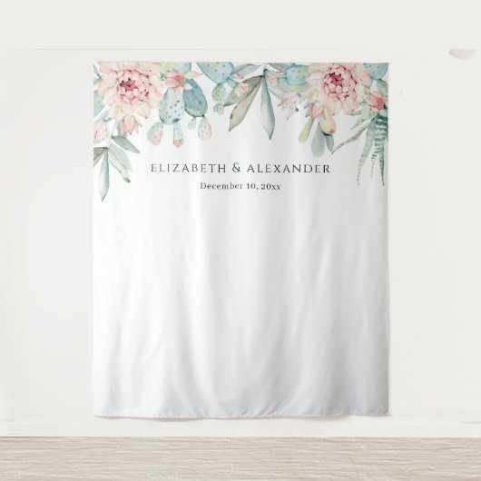 Watercolor Desert Cactus Wedding Welcome Backdrop タペストリー (正面)