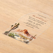 Watercolor Desert Mountain Cactus Wedding アクリル招待状 (レイダウン)