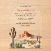 Watercolor Desert Mountain Cactus Wedding アクリル招待状 (正面)