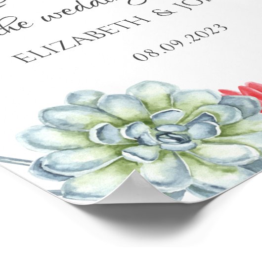Watercolor Desert Red Succulents Wedding ポスター (角)