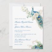 Watercolor Designer Blue Monogram Crest Wedding 招待状 (正面)