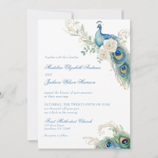 Watercolor Designer Blue Monogram Crest Wedding 招待状 (正面)