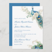 Watercolor Designer Blue Monogram Crest Wedding 招待状 (正面/裏面)