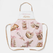 Watercolor Desserts Pink Bow Recipe エプロン (正面)